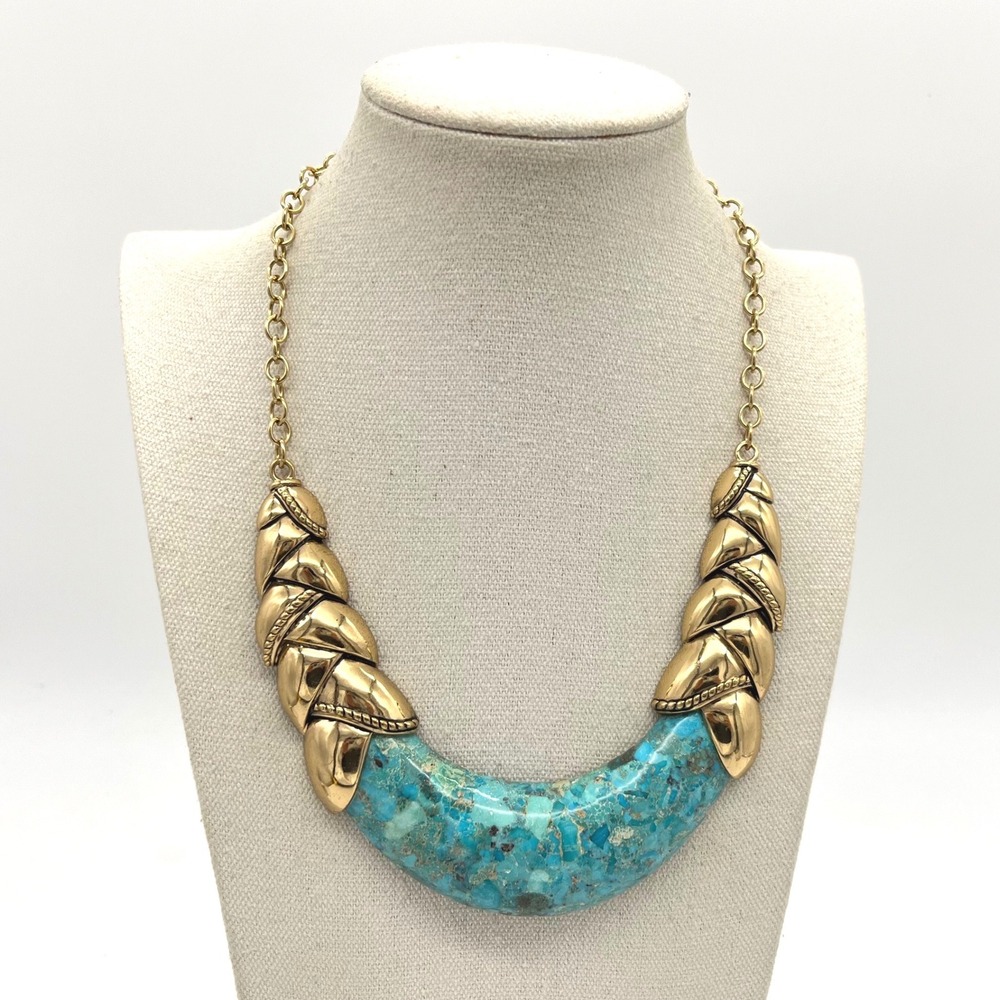 Barse Gold Tone Turquoise Braided Bib Statement Necklace Thailand